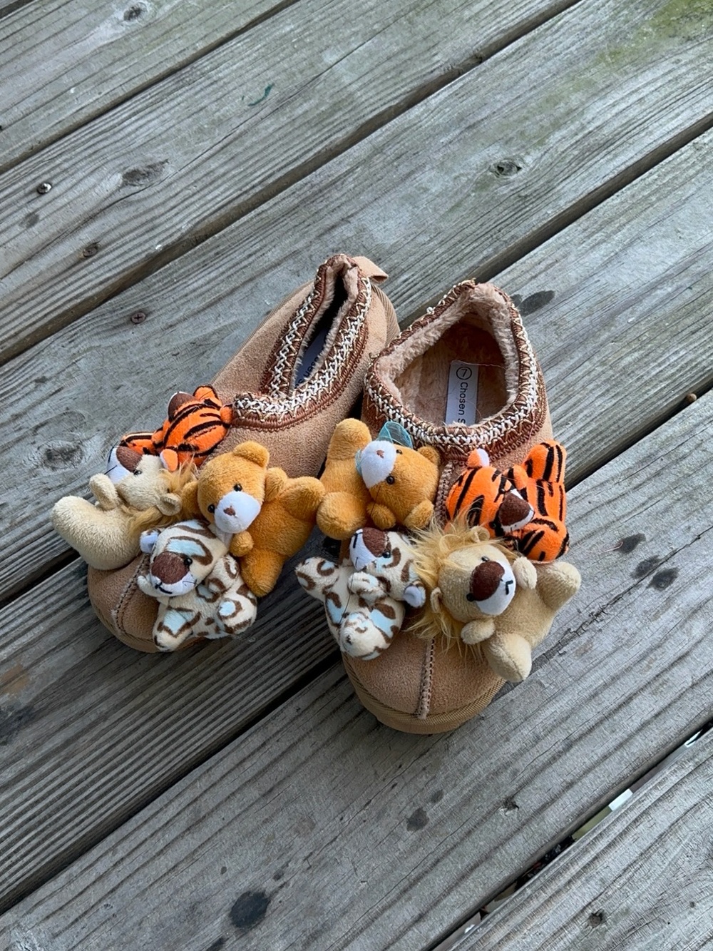 Plush Animal Slip-On Kids Slippers in Tan